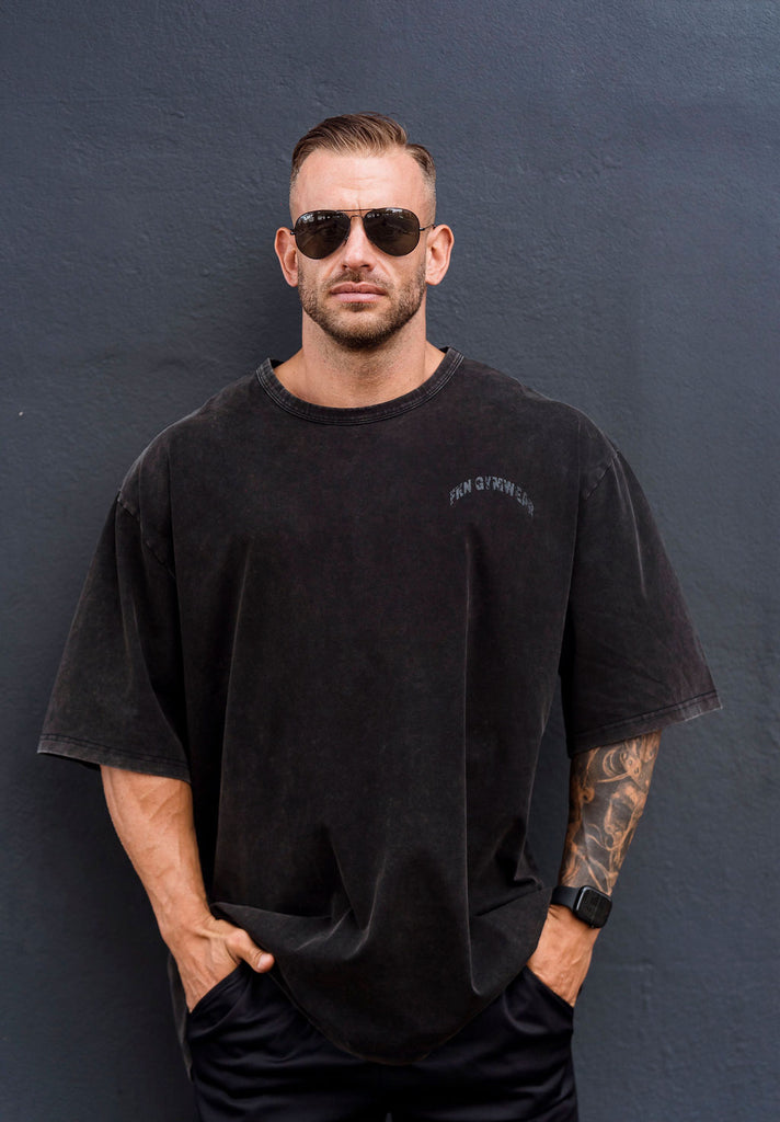 Vintage Wash | Men's Oversized Pump Cover Gym T-Shirt | Black