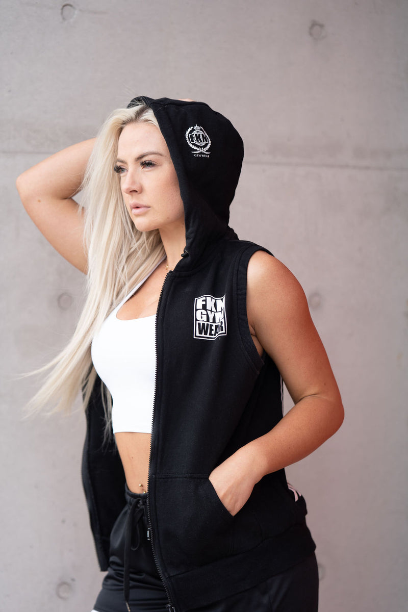 Classic Women's Zip Up Sleeveless Gym Hoodie Black – FKN Gym Wear