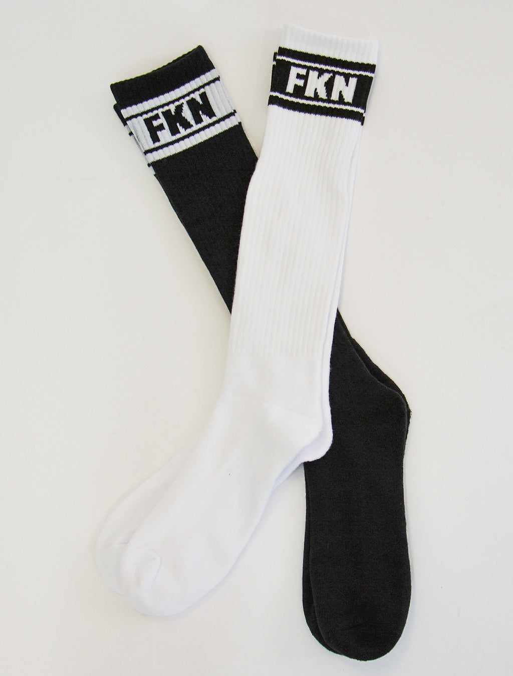 Long Knee High Gym Socks | Two Pair | Black/White