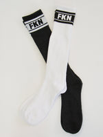 Long Knee High Gym Socks | Two Pair | Black/White