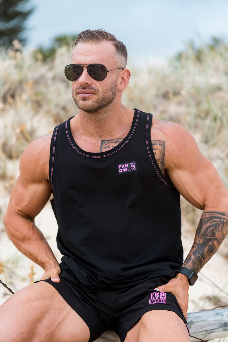 Conquer STRIKE | Men's Gym Singlet | Black & Pink