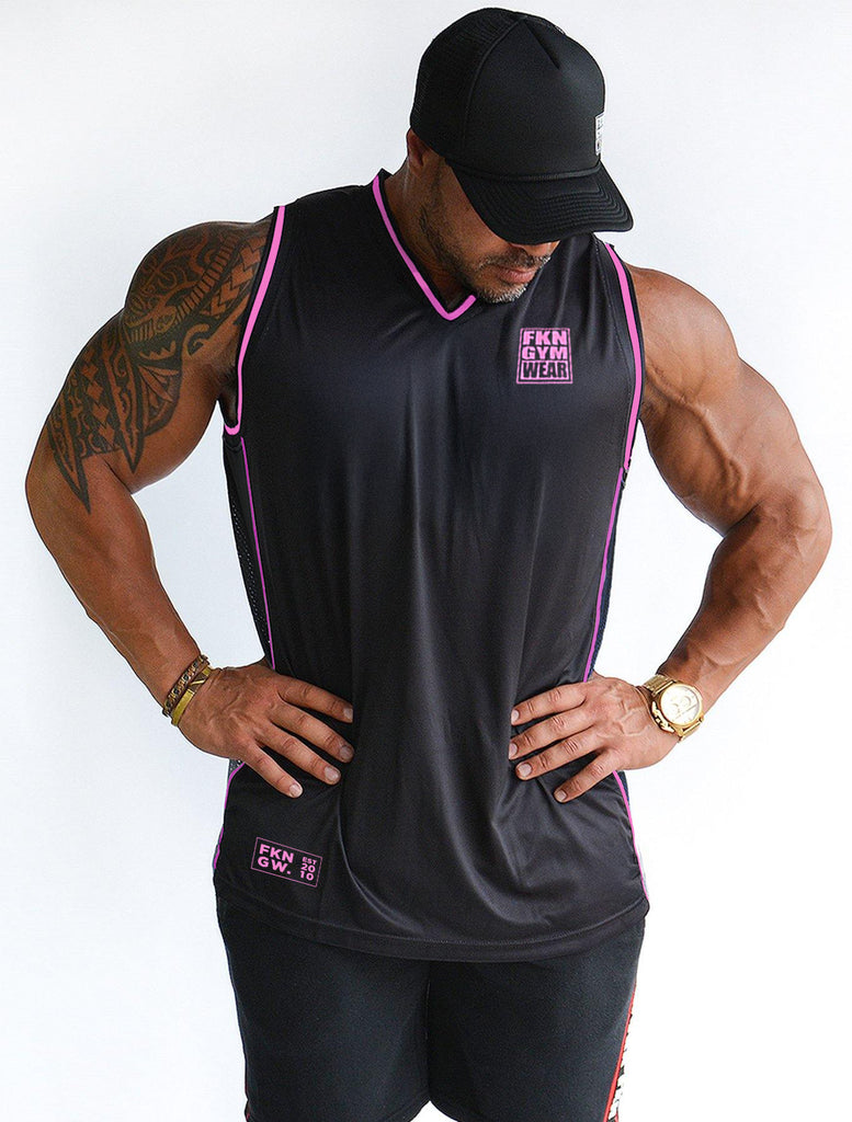 STRIKE | Men's Gym Training Basketball Jersey | Black & Pink