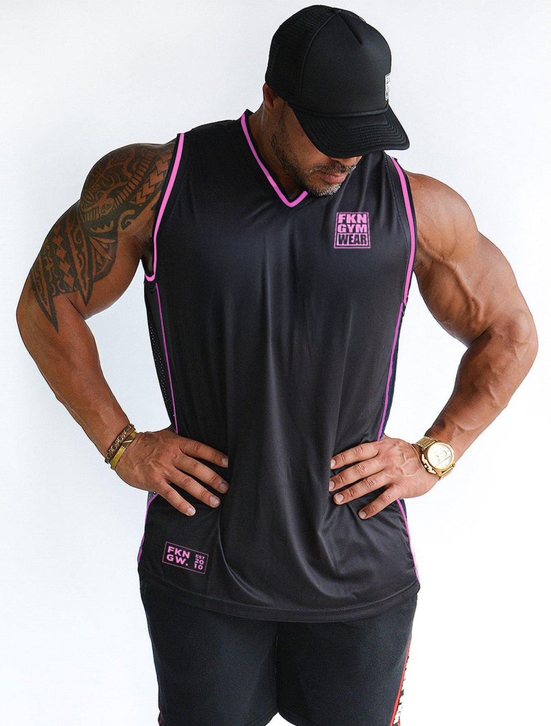 STRIKE | Men's Gym Training Basketball Jersey | Black & Pink