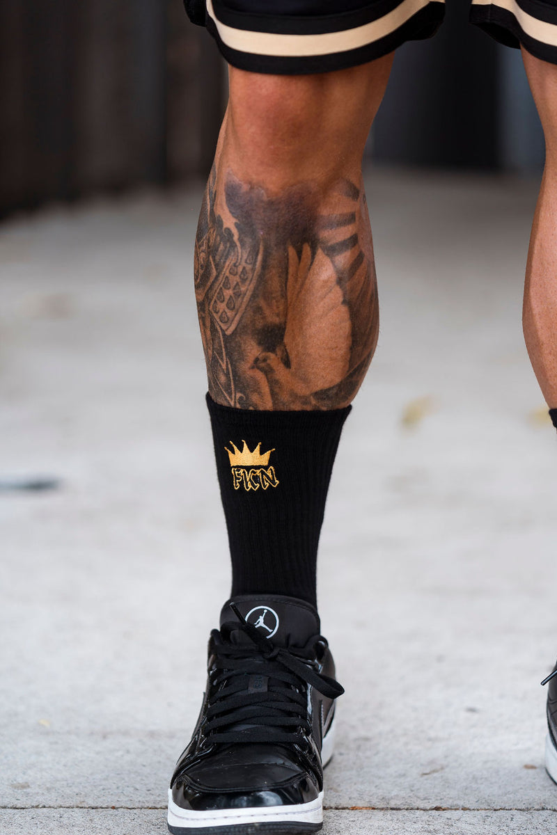 FKN GOLD Gym Crew Socks | Black & Gold