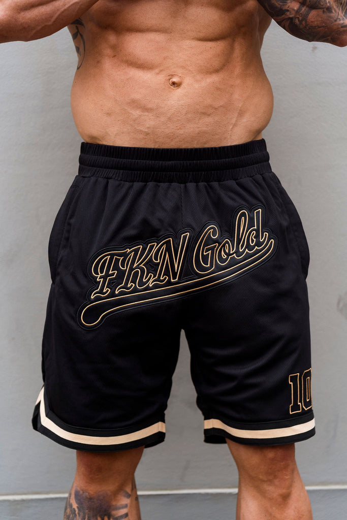 *PRE-ORDER* FKN GOLD | Men's Gym Shorts Basketball | Black & Gold