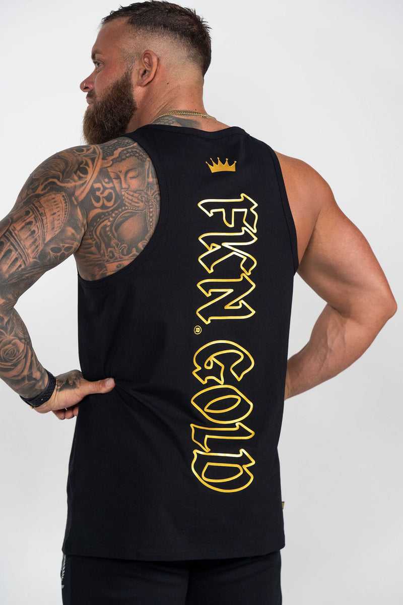 Conquer FKN GOLD | Men's Gym Singlet | Black & Gold