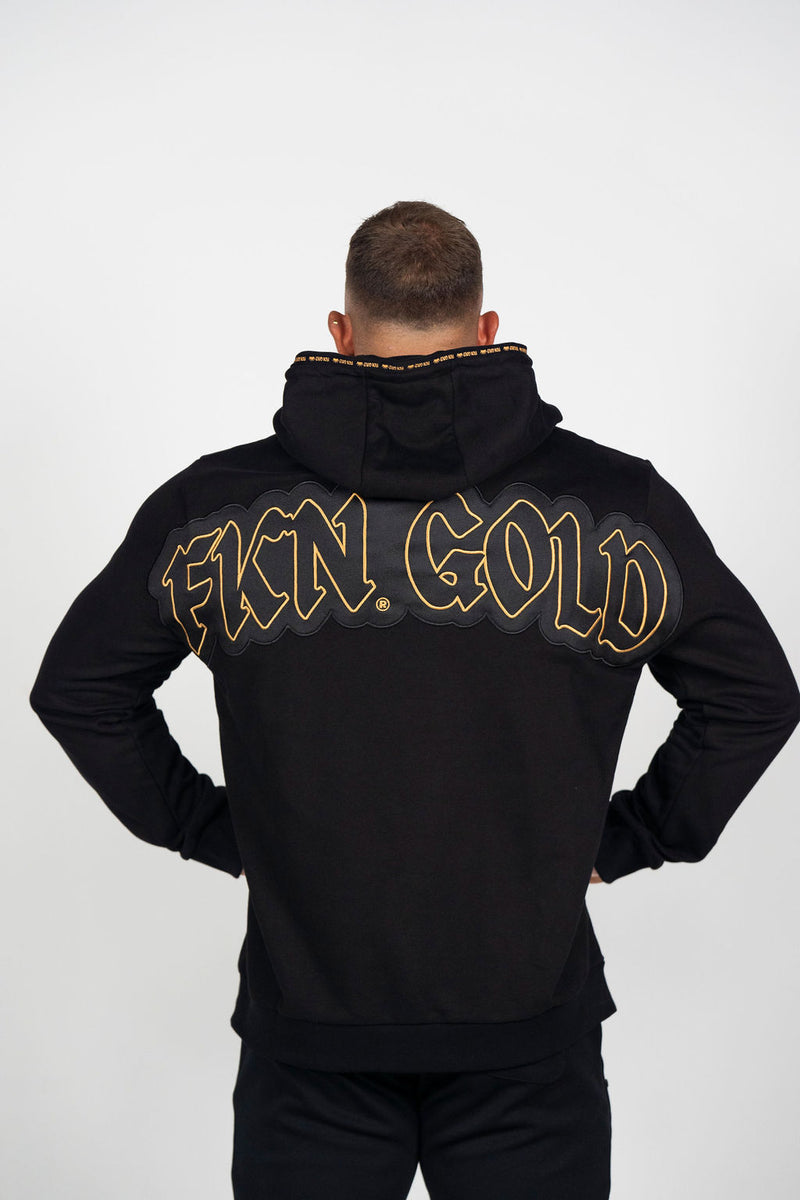 FKN GOLD Men s Gym Hoodie Black Gold FKN Gym Wear