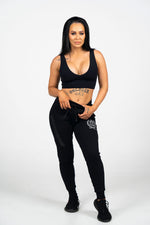 Envy | Women's V Neck Gym Crop Top  | Black