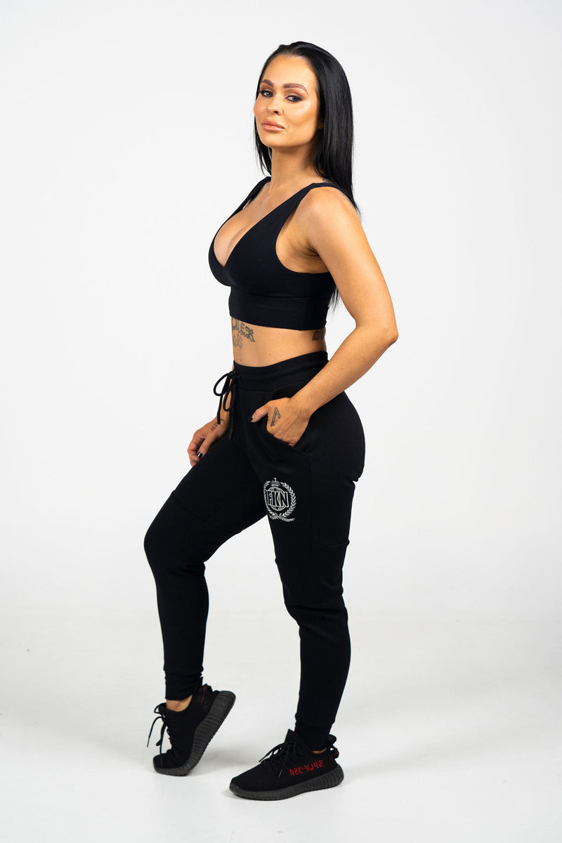 Envy | Women's V Neck Gym Crop Top  | Black