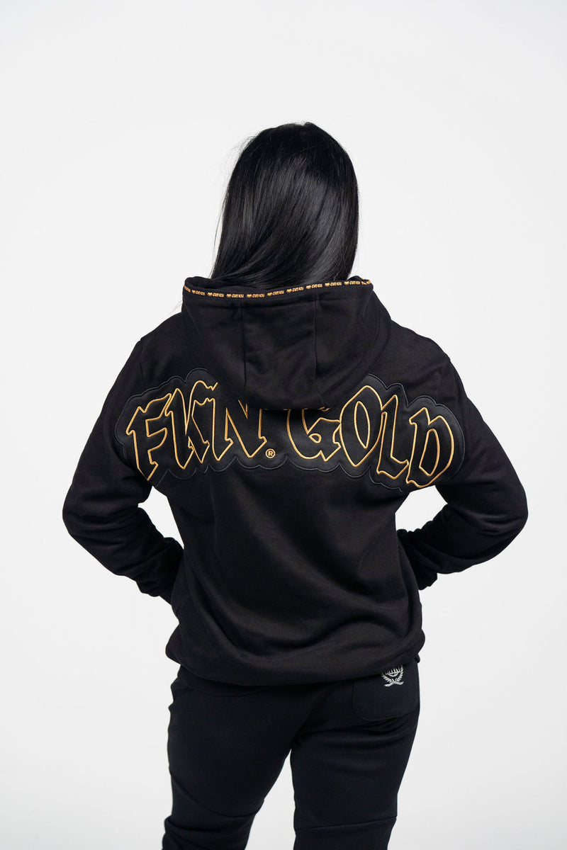 FKN GOLD | Women's Gym Hoodie | Black & Gold