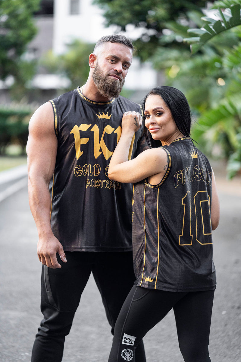 FKN GOLD | Women's Gym Training Basketball Jersey | Black & Gold