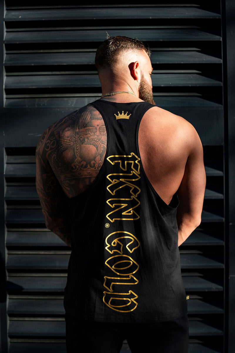 Shred | Men's FKN GOLD Gym Stringer Singlet | Black & Gold