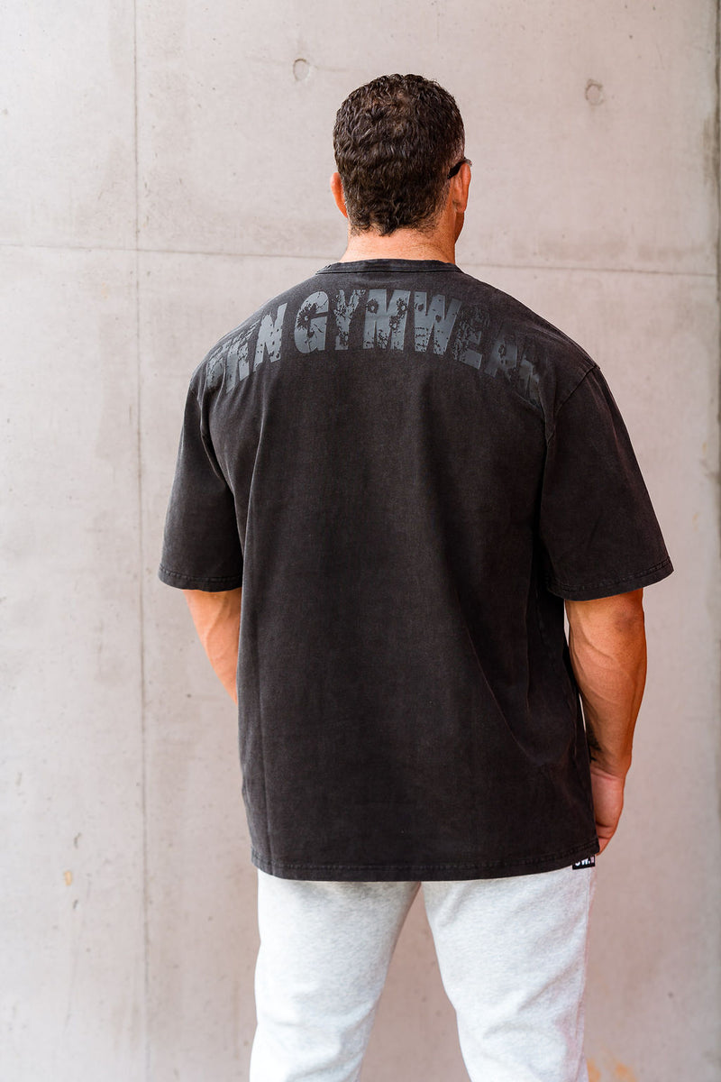 Vintage Wash | Men's Oversized Pump Cover Gym T-Shirt | Dark Grey