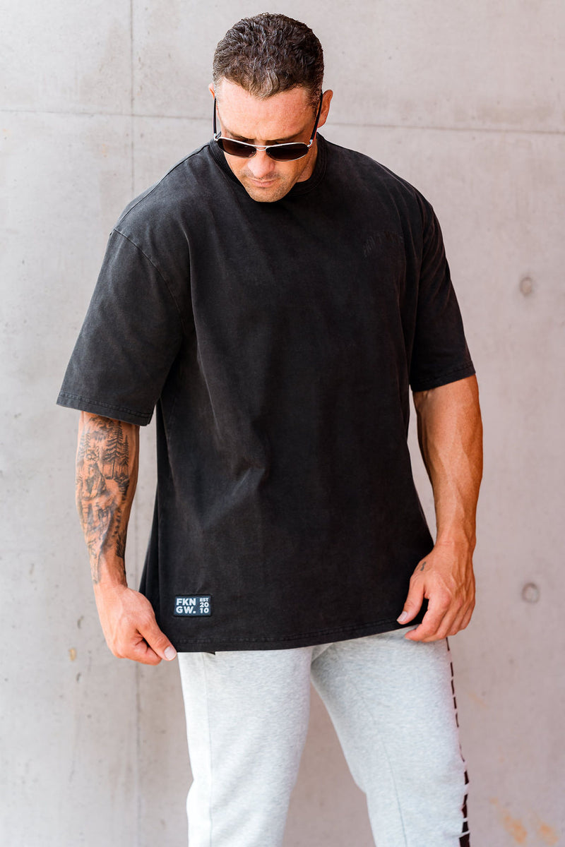 Vintage Wash | Men's Oversized Pump Cover Gym T-Shirt | Dark Grey