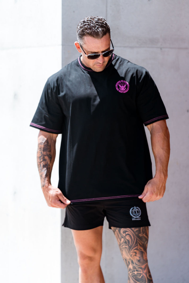 STRIKE | Men's Oversized Pump Cover Gym T-Shirt | Black & Pink