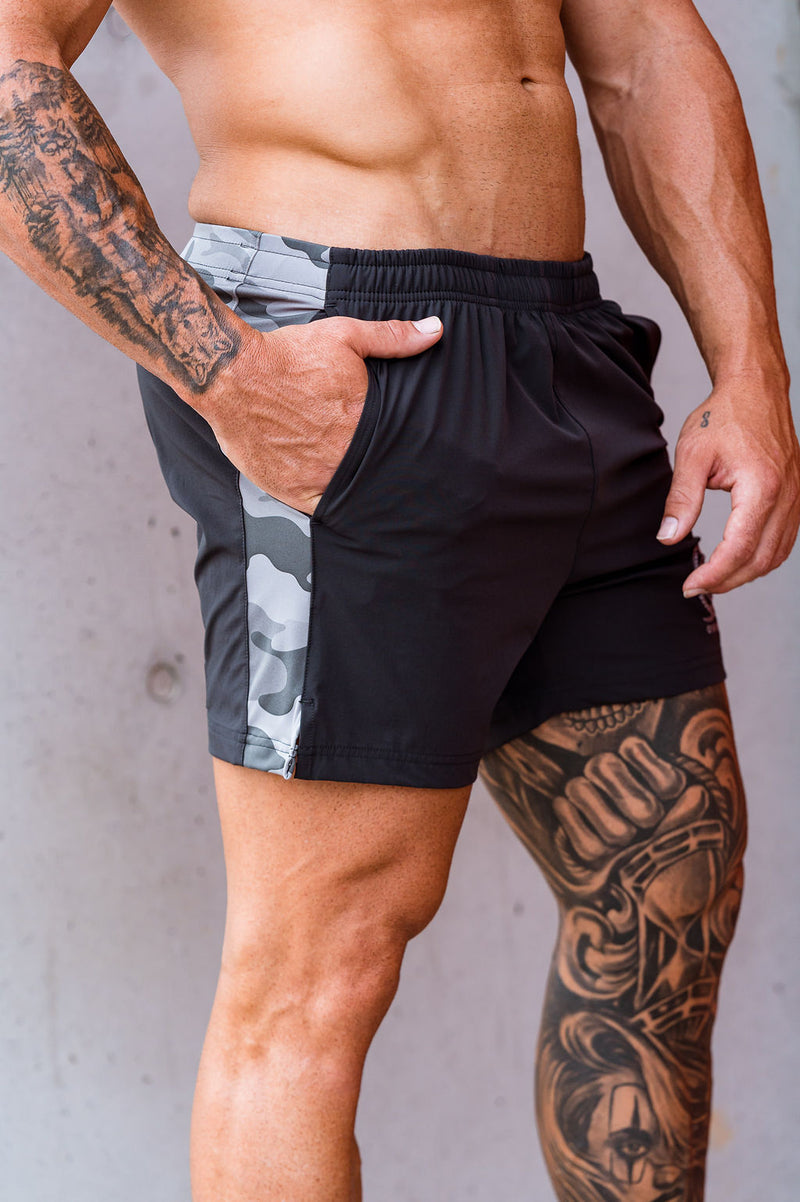 Steel | Men's Gym Shorts | Black Camo