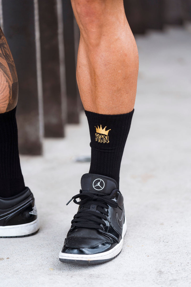 FKN GOLD Gym Crew Socks | Black & Gold