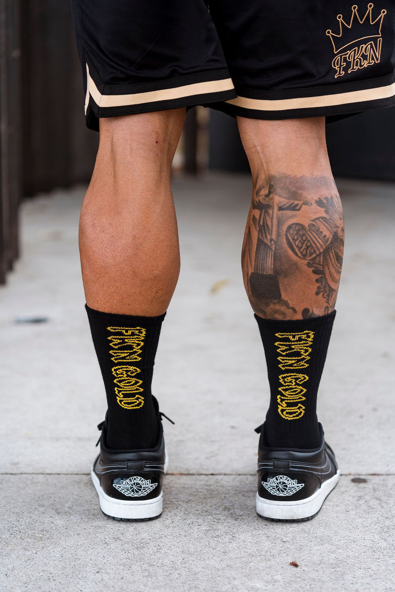 FKN GOLD Gym Crew Socks | Black & Gold