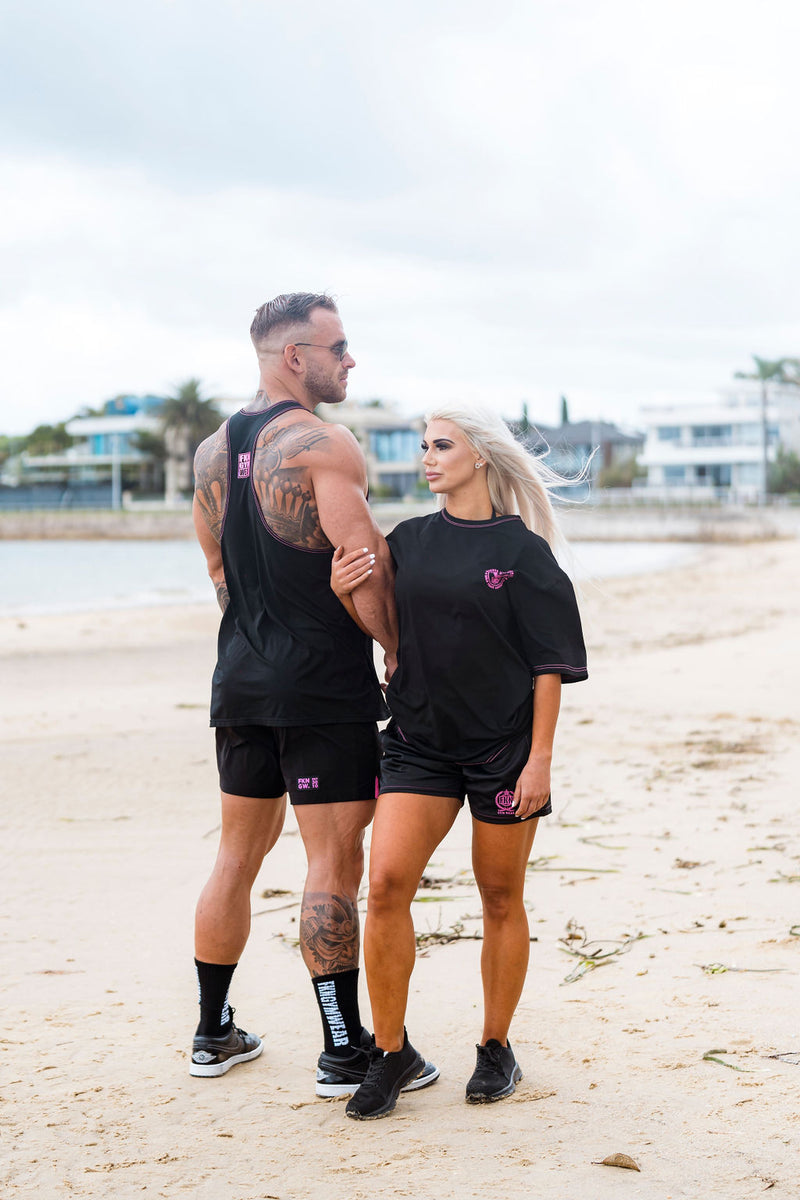 STRIKE | Men's Oversized Pump Cover Gym T-Shirt | Black & Pink