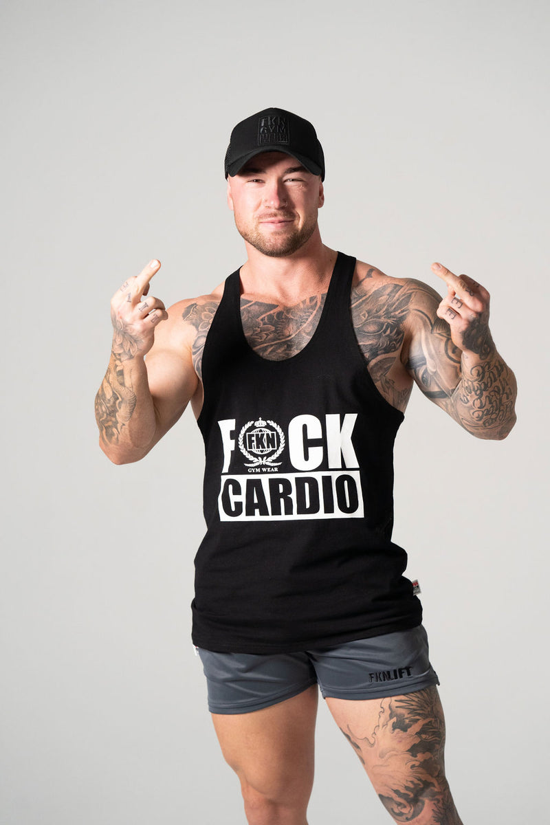 FUCK CARDIO | Men's Gym Stringer | Black