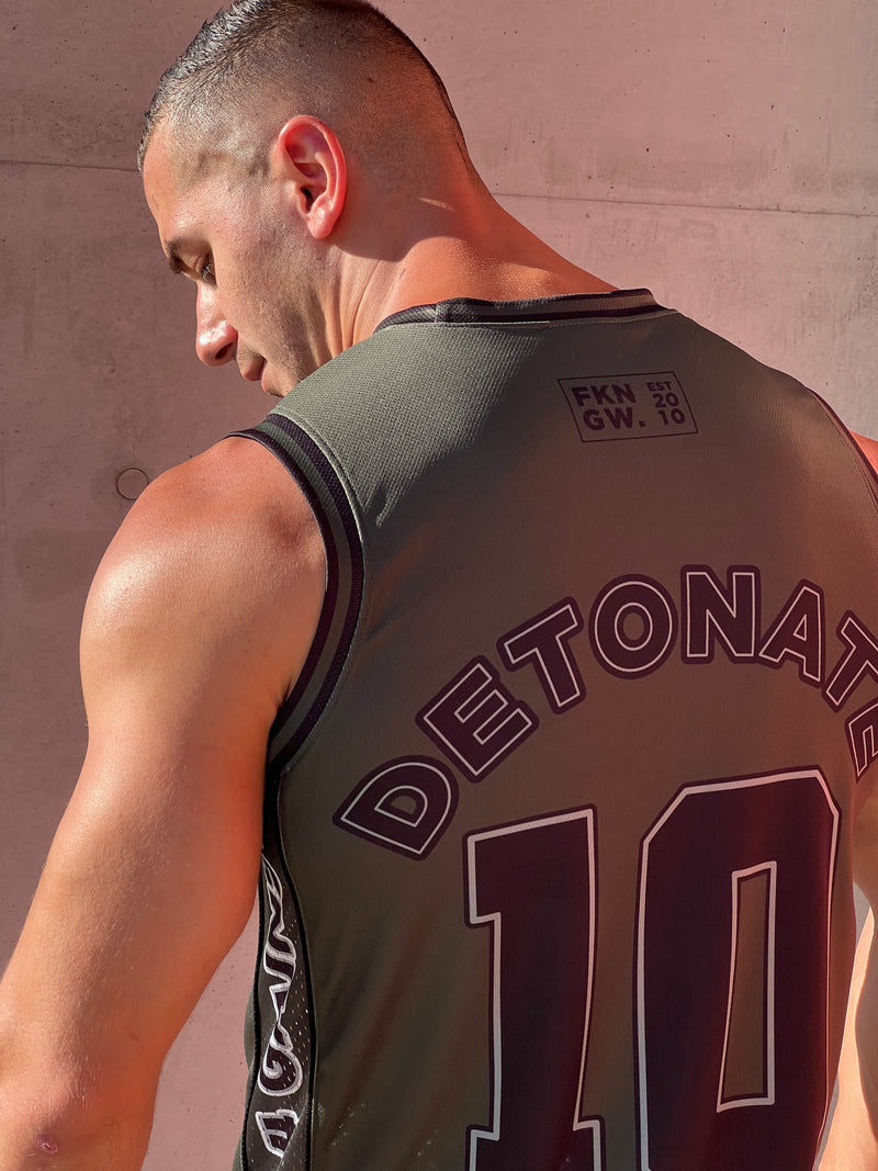 Detonate | Men's Gym Training Basketball Jersey Singlet | Khaki