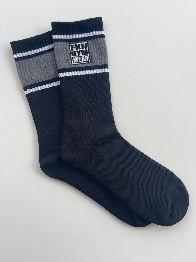Classic Gym Crew Socks | Black / Grey / White Striped