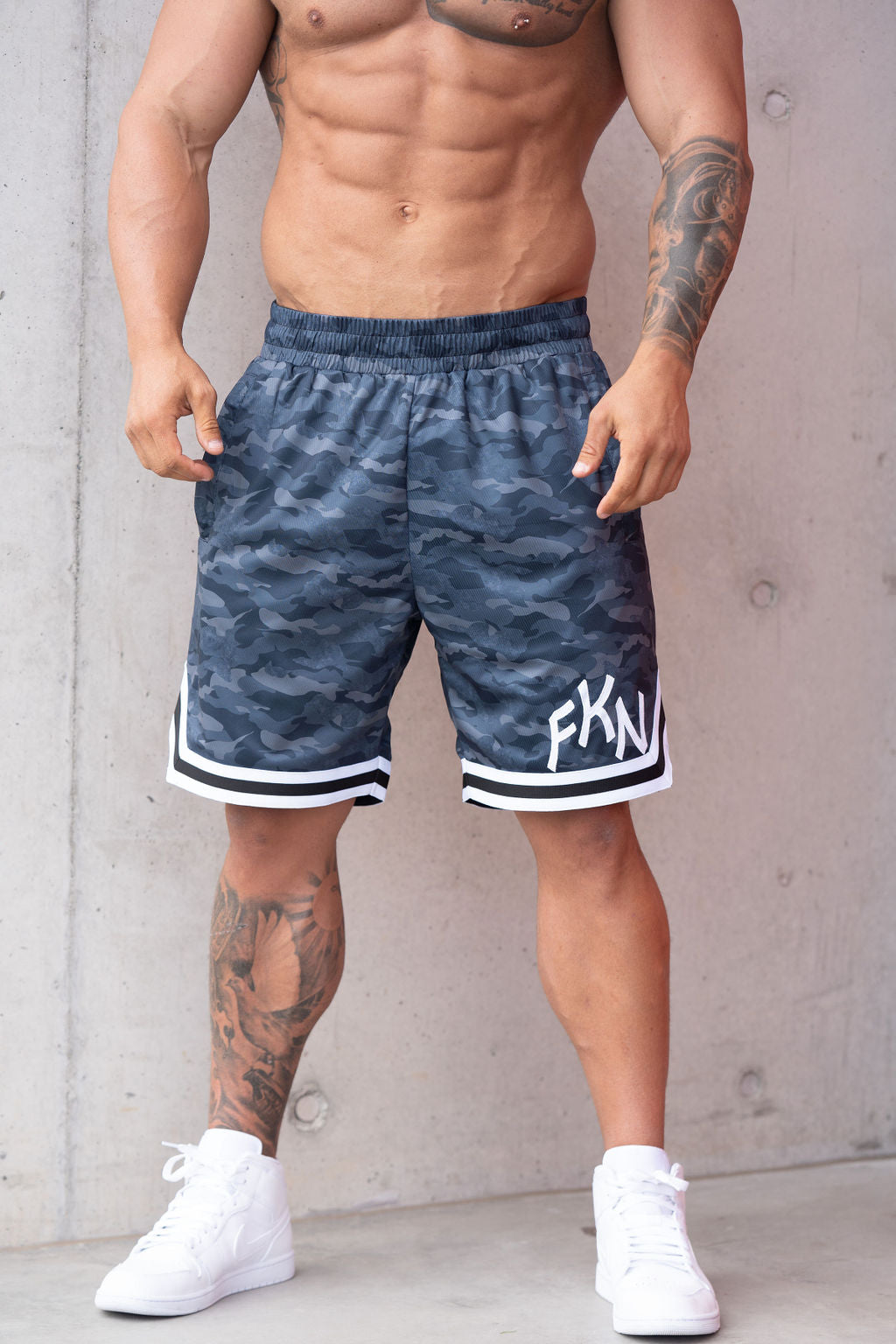 Muscle Fitted Gym Shorts Mens FKN Baller Men's Camo Basketball Gym